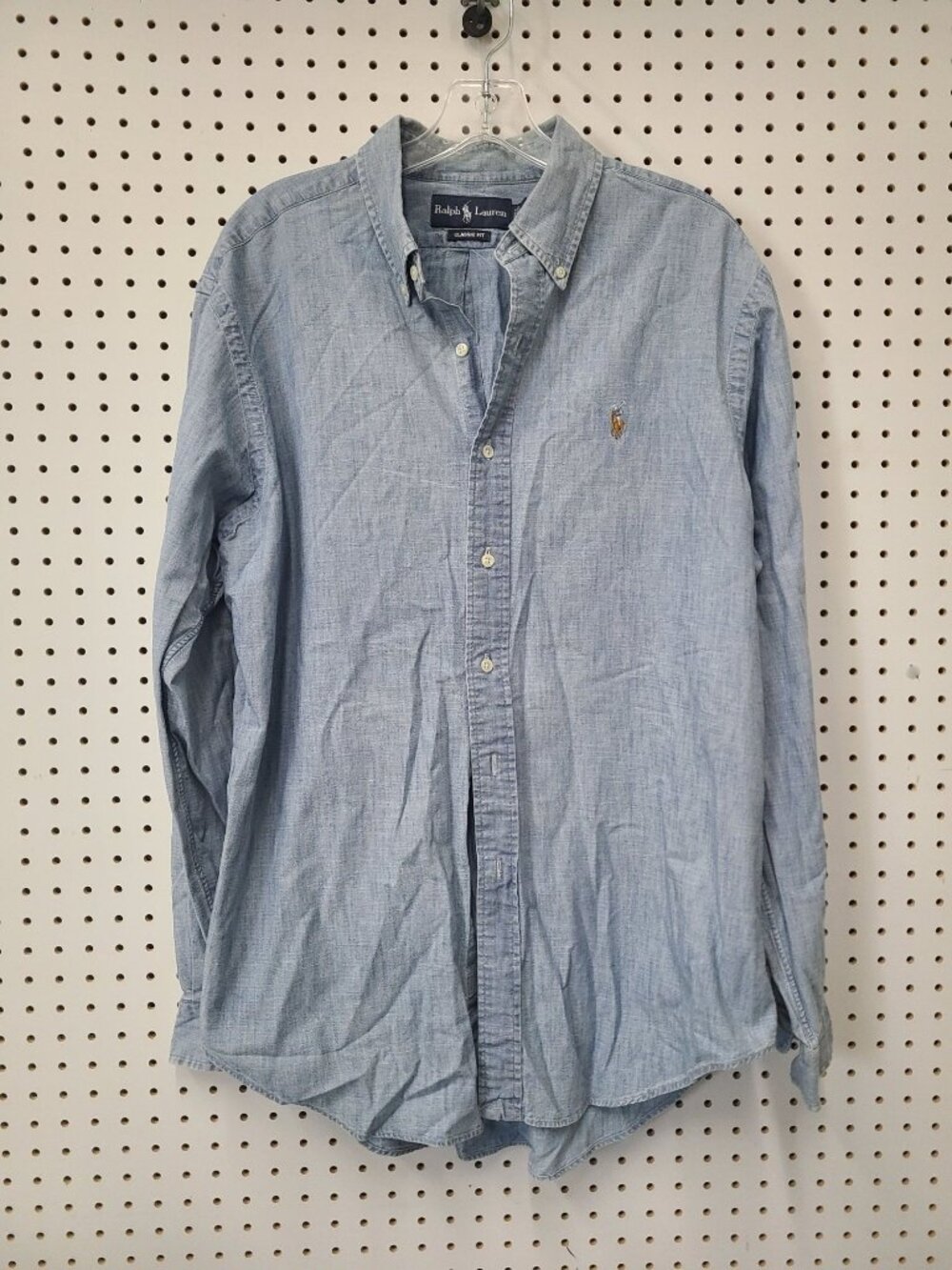 Ralph Lauren Mens Classic Fit Chambray Blue Button-Down Shirt L Long Sleeve